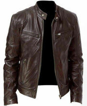 Load image into Gallery viewer, MEN'S VINTAGE CAFE RACER BLACK BROWN GENUINE LEATHER SLIM FIT RETRO BIKER JACKET
