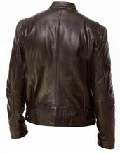 Load image into Gallery viewer, MEN'S VINTAGE CAFE RACER BLACK BROWN GENUINE LEATHER SLIM FIT RETRO BIKER JACKET
